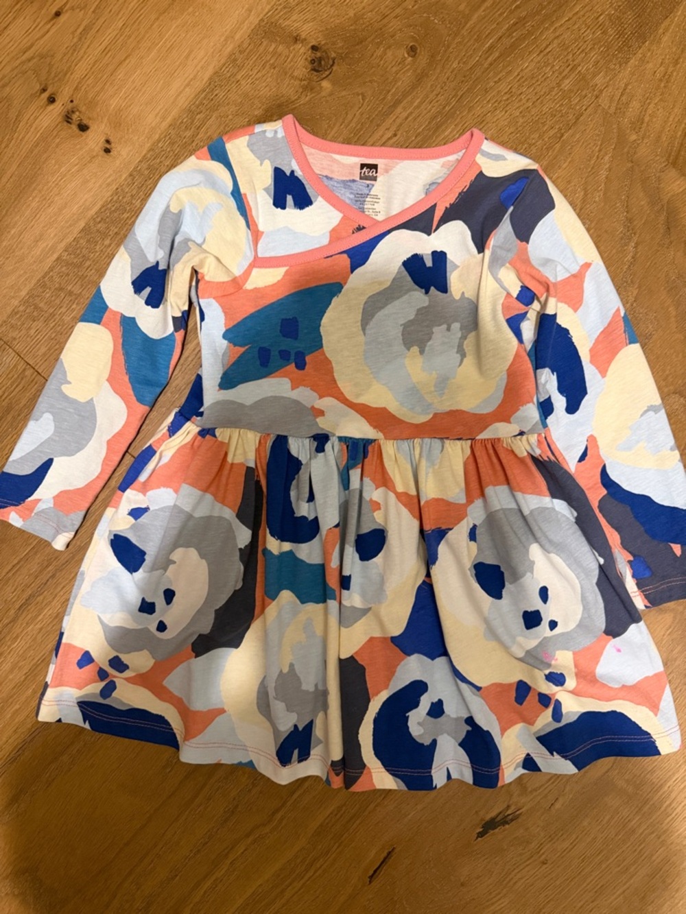 Tea Collection Coral, Blue & Gray Floral Long Sleeve Dress
